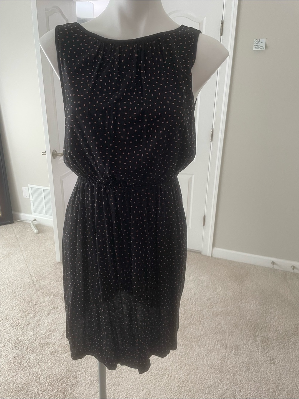 [Loft] Classic Black and Pink Polka Dot Sleeveless Dress